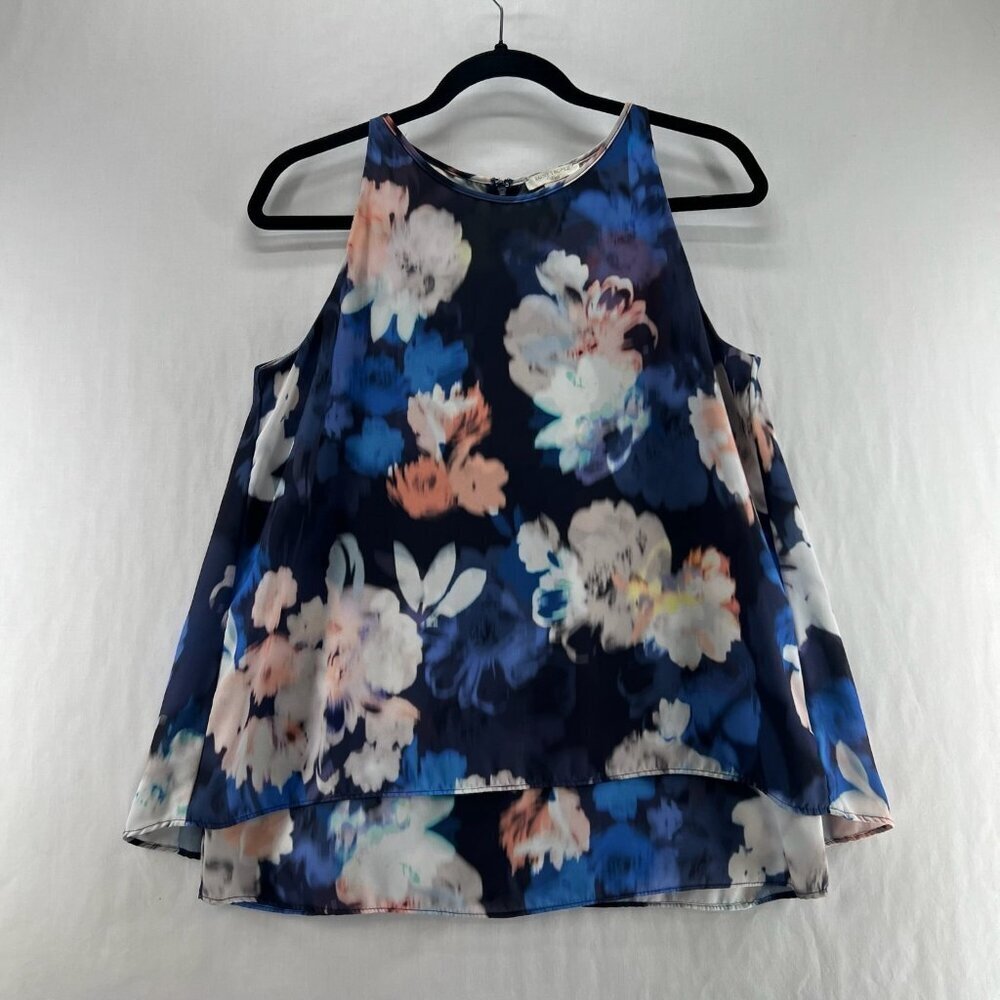 St. Tropez West Top Womens S Sleeveless Blouse Layered Flowy Relaxed Floral Blue